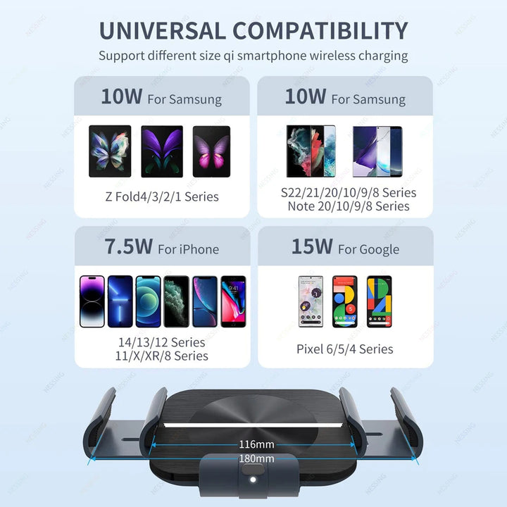 Wireless Car Charger Mount Dual Coils Fast Charging Auto Clamping Cup Mount Holder For Galaxy Z Fold 5 4 3 VIVO X Fold 2 XIAOMI