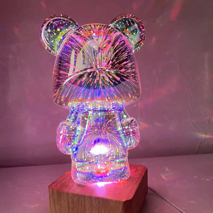 3D Glass Fireworks Little Bear Night Light
